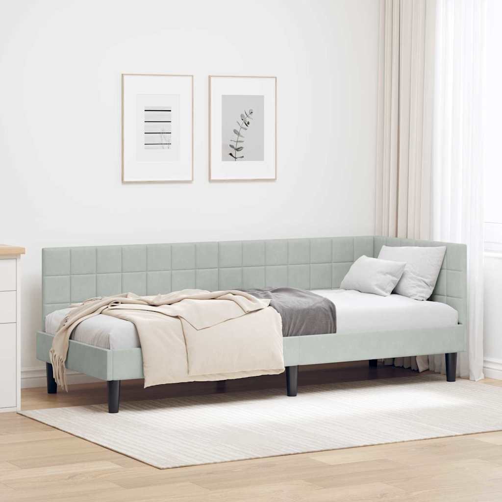 Eckbettgestell mit Kopfteil Hellgrau 80 cm x 200 cm Samt