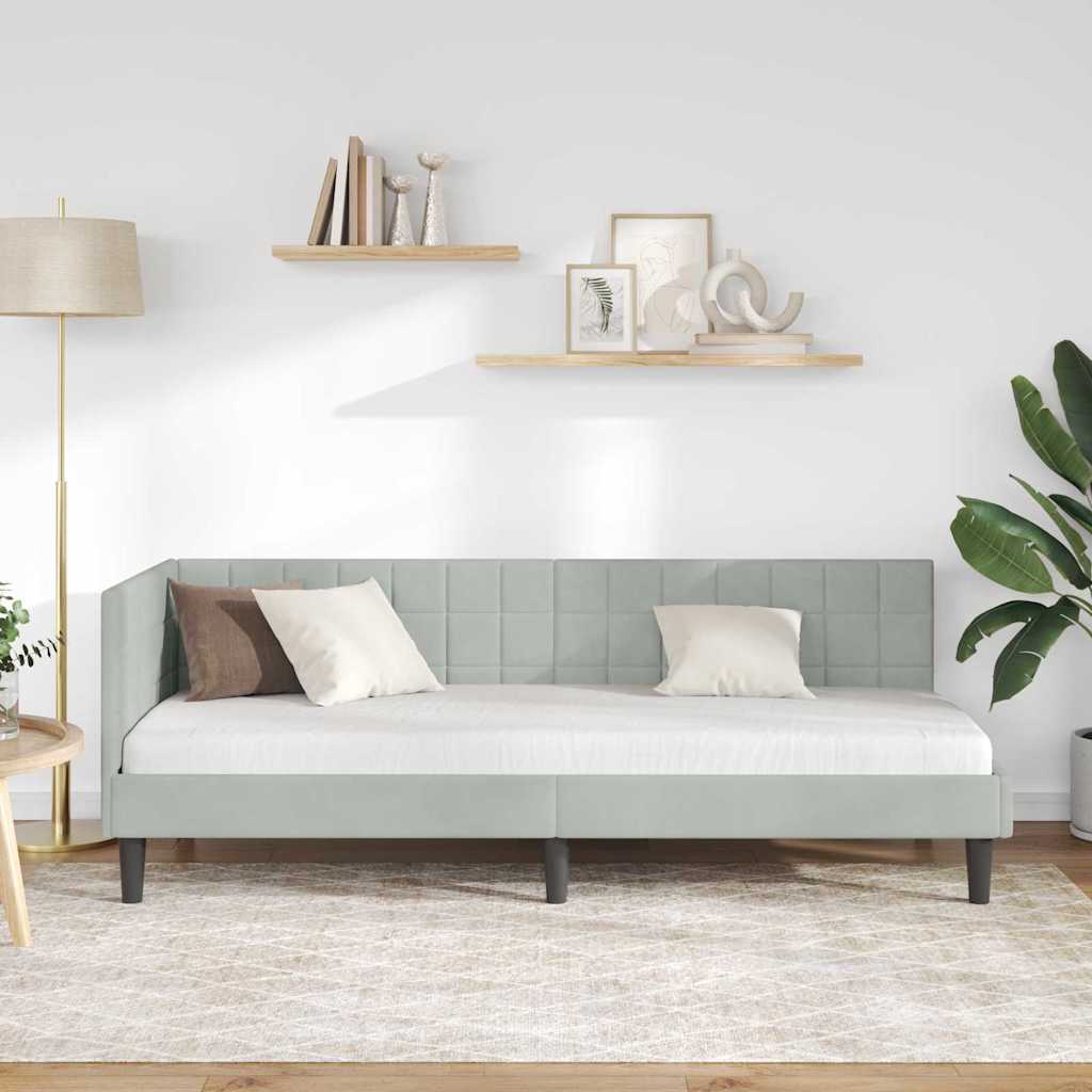 Eckbettgestell mit Kopfteil Hellgrau 80 cm x 200 cm Samt