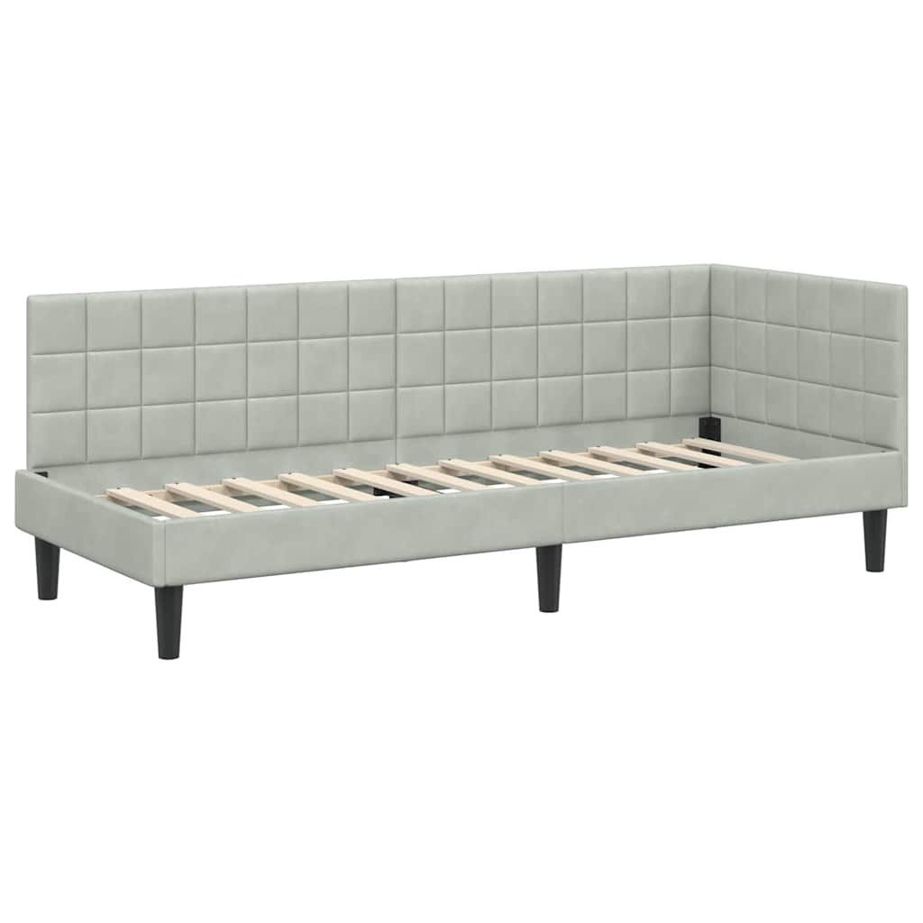 Eckbettgestell mit Kopfteil Hellgrau 80 cm x 200 cm Samt