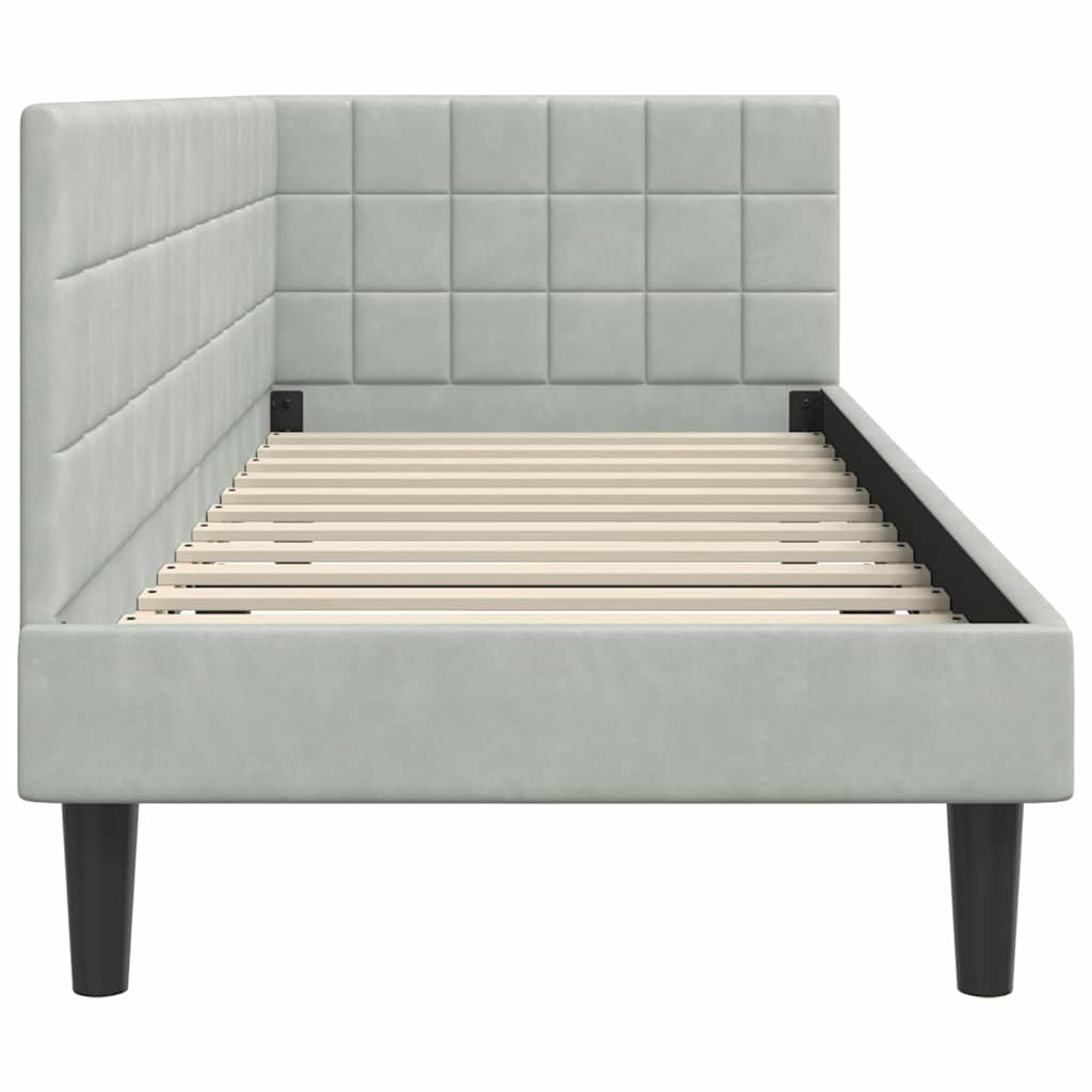 Eckbettgestell mit Kopfteil Hellgrau 80 cm x 200 cm Samt