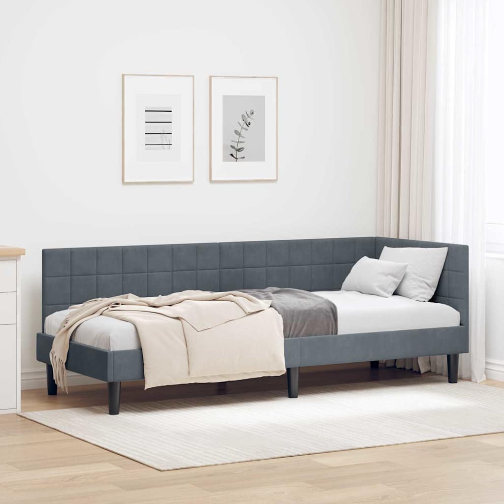 Eckbettgestell mit Kopfteil Dunkelgrau 80 cm x 200 cm Samt