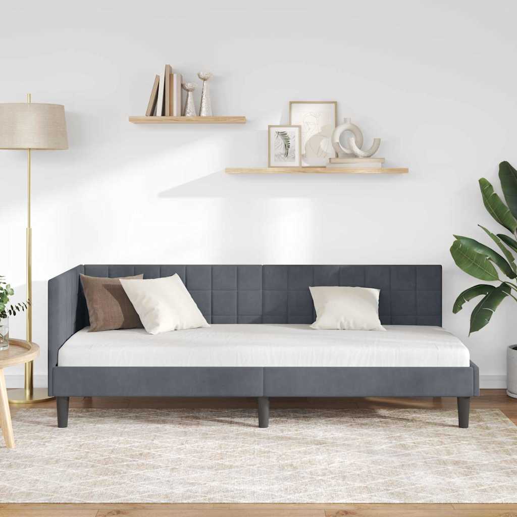Eckbettgestell mit Kopfteil Dunkelgrau 80 cm x 200 cm Samt