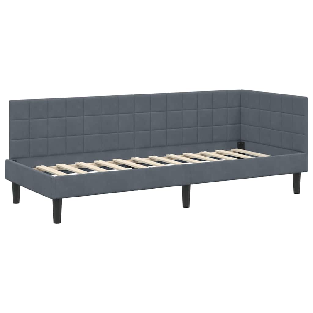 Eckbettgestell mit Kopfteil Dunkelgrau 80 cm x 200 cm Samt