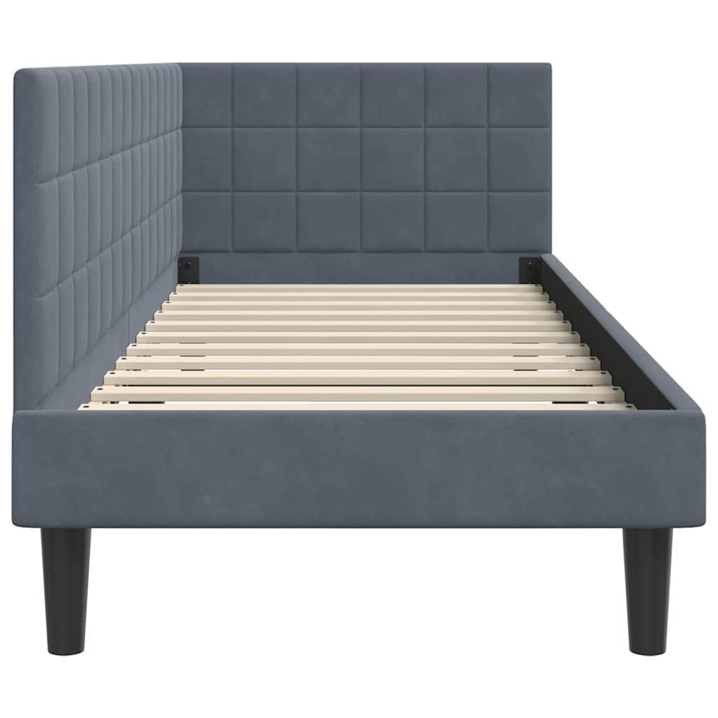 Eckbettgestell mit Kopfteil Dunkelgrau 80 cm x 200 cm Samt