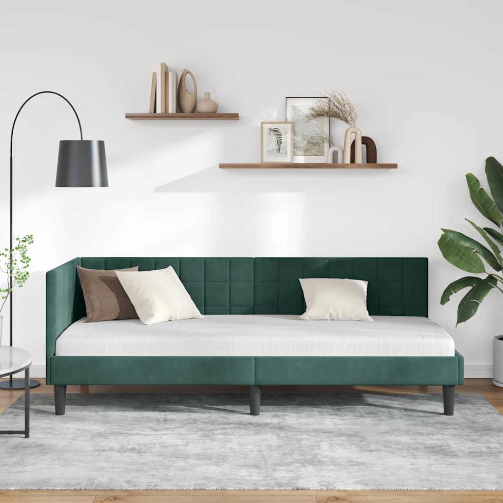 Eckbettgestell mit Kopfteil Dunkelgrün 80 cm x 200 cm Samt