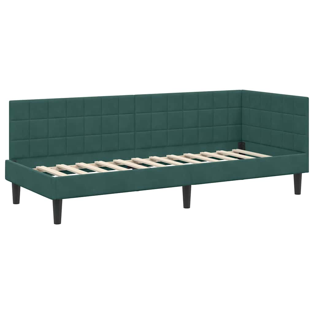 Eckbettgestell mit Kopfteil Dunkelgrün 80 cm x 200 cm Samt