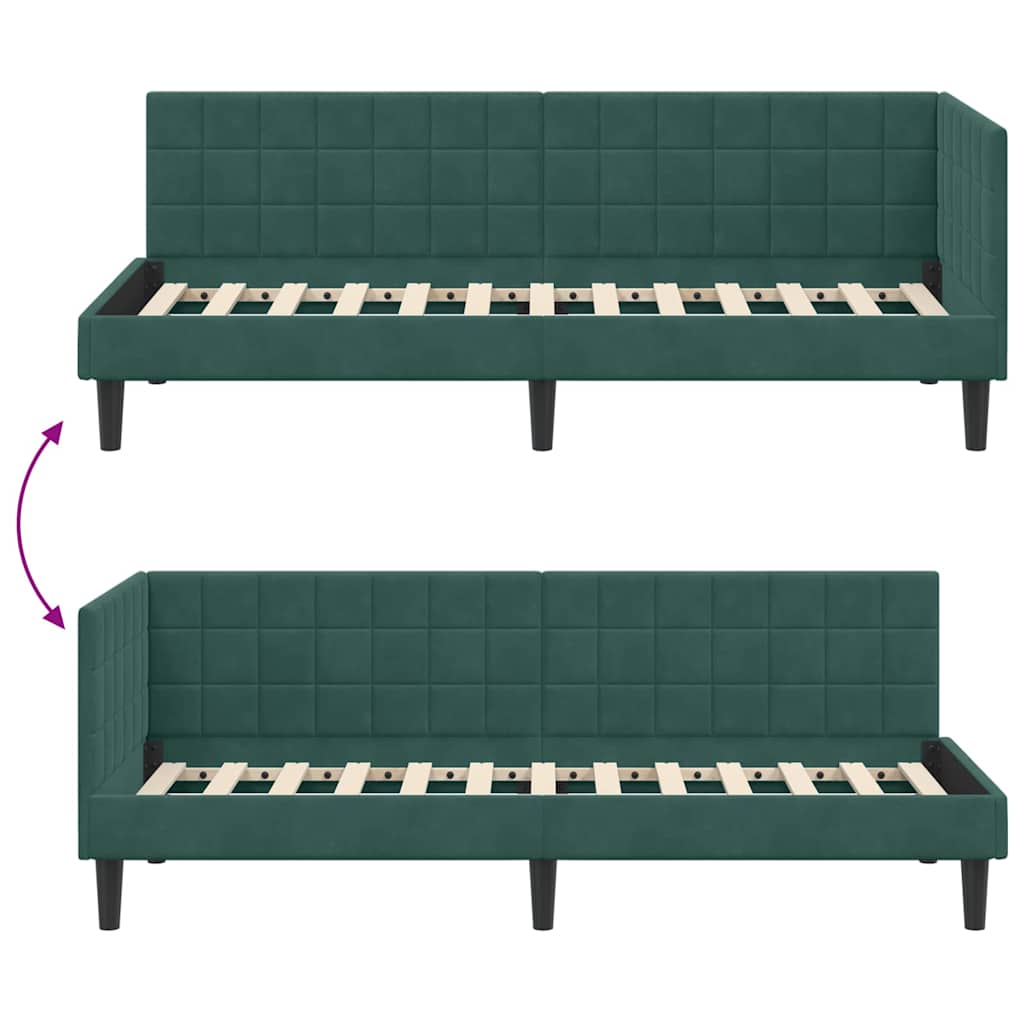 Eckbettgestell mit Kopfteil Dunkelgrün 80 cm x 200 cm Samt