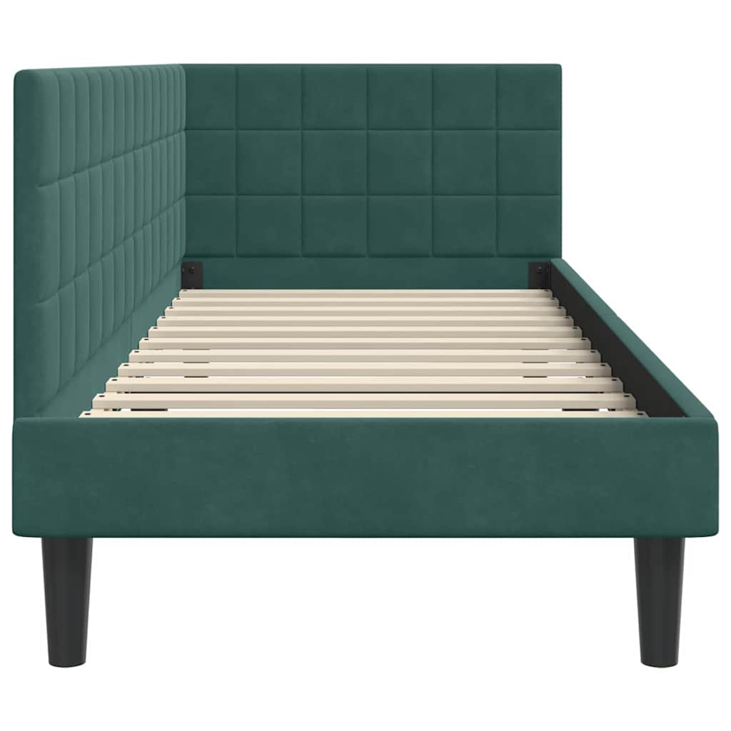 Eckbettgestell mit Kopfteil Dunkelgrün 80 cm x 200 cm Samt
