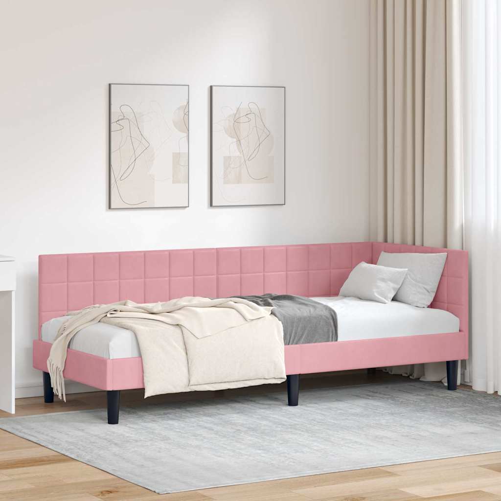 Eckbettgestell mit Kopfteil Rosa 80 cm x 200 cm Samt