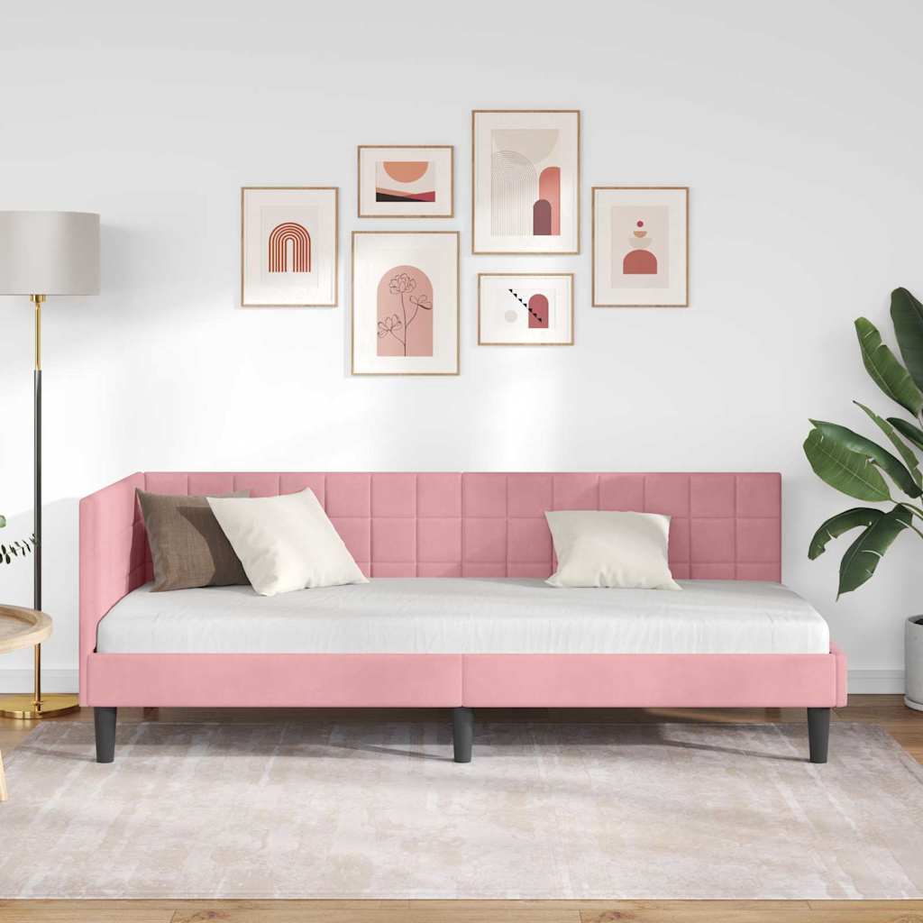 Eckbettgestell mit Kopfteil Rosa 80 cm x 200 cm Samt