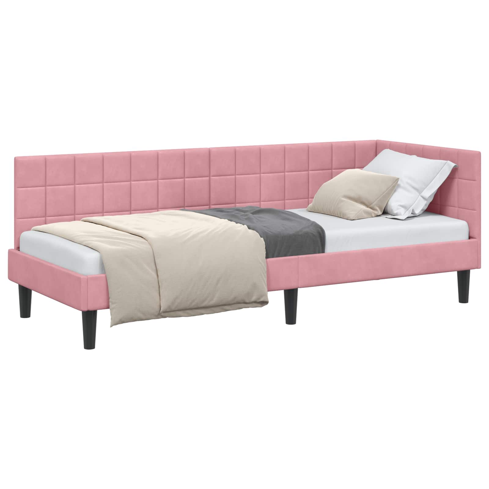 Eckbettgestell mit Kopfteil Rosa 80 cm x 200 cm Samt