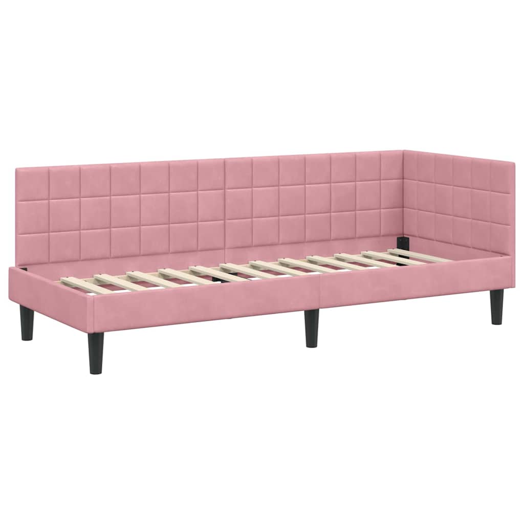 Eckbettgestell mit Kopfteil Rosa 80 cm x 200 cm Samt