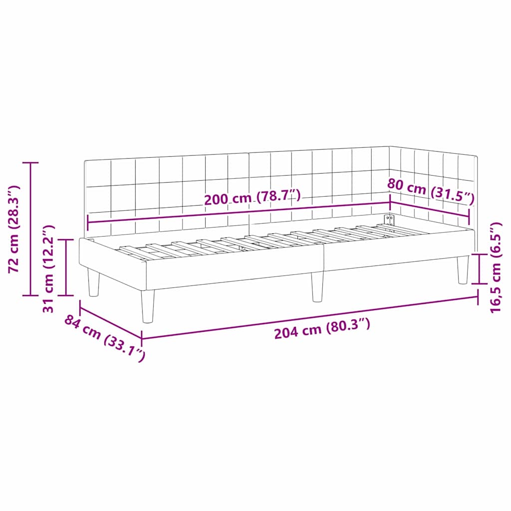 Eckbettgestell mit Kopfteil Rosa 80 cm x 200 cm Samt