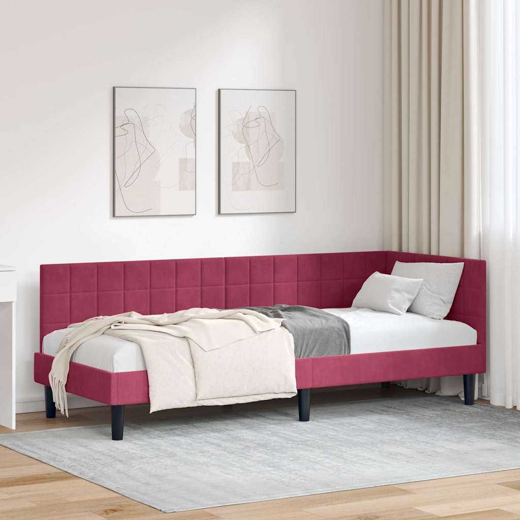 Eckbettgestell mit Kopfteil Weinrot 80 cm x 200 cm Samt