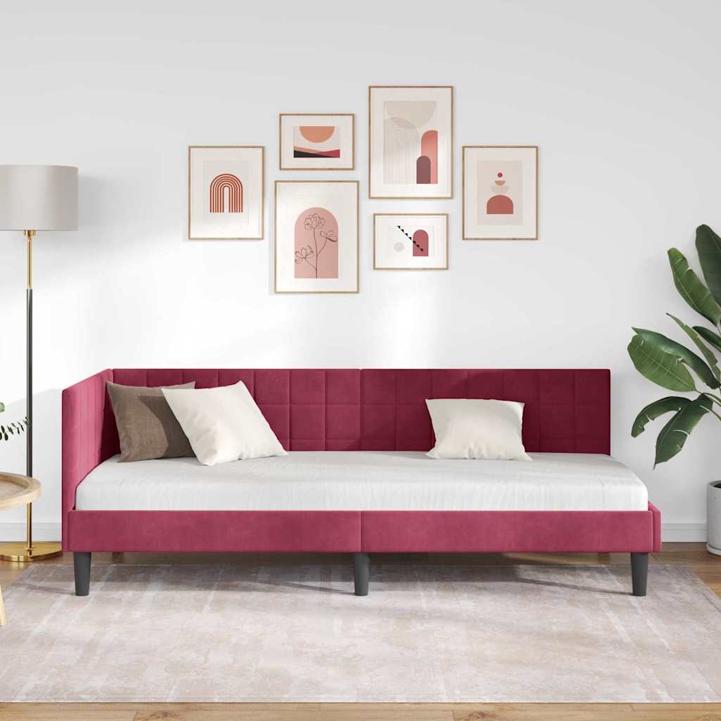 Eckbettgestell mit Kopfteil Weinrot 80 cm x 200 cm Samt