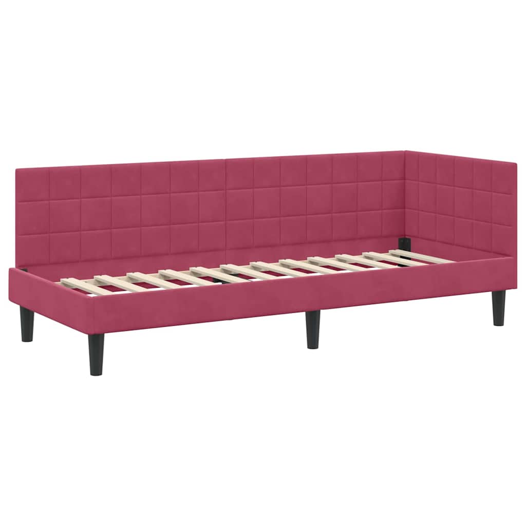 Eckbettgestell mit Kopfteil Weinrot 80 cm x 200 cm Samt