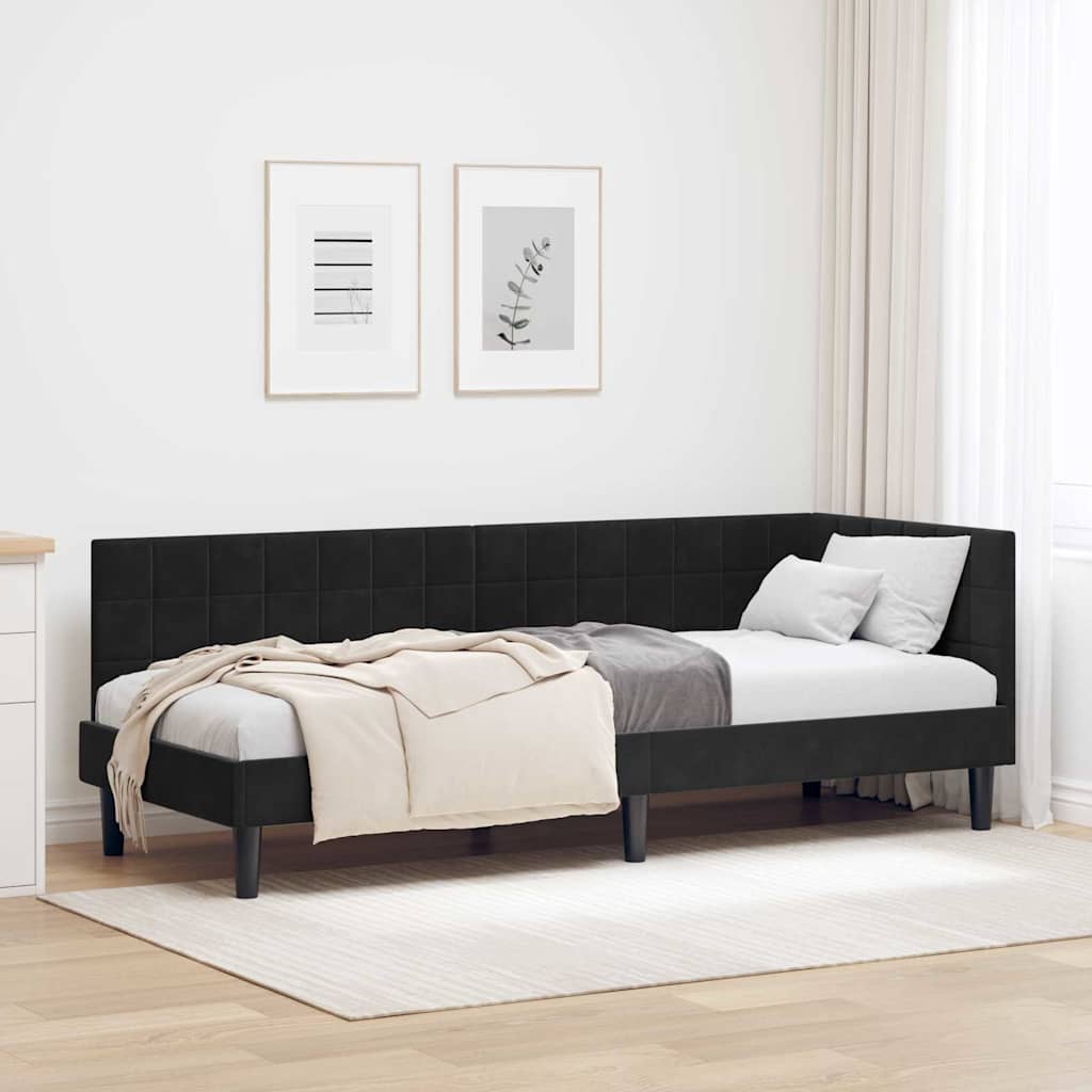 Eckbettgestell mit Kopfteil Schwarz 80 cm x 200 cm Samt