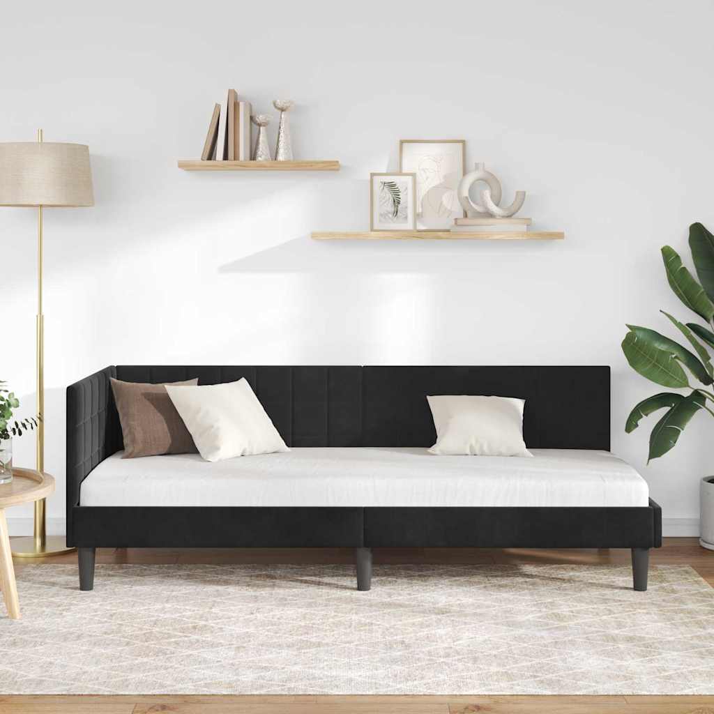 Eckbettgestell mit Kopfteil Schwarz 80 cm x 200 cm Samt