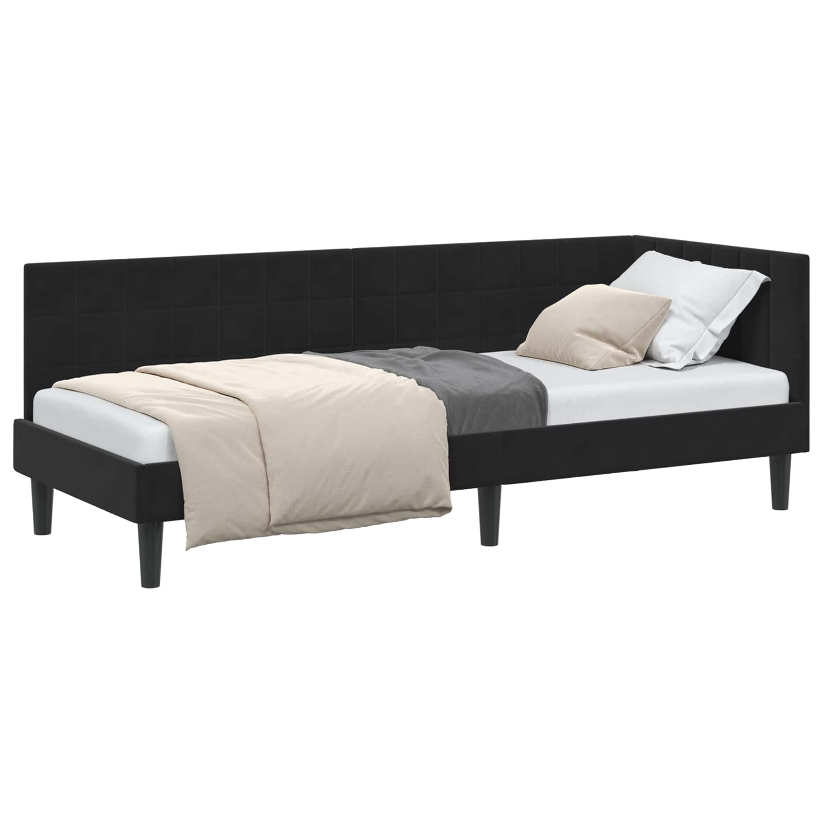 Eckbettgestell mit Kopfteil Schwarz 80 cm x 200 cm Samt
