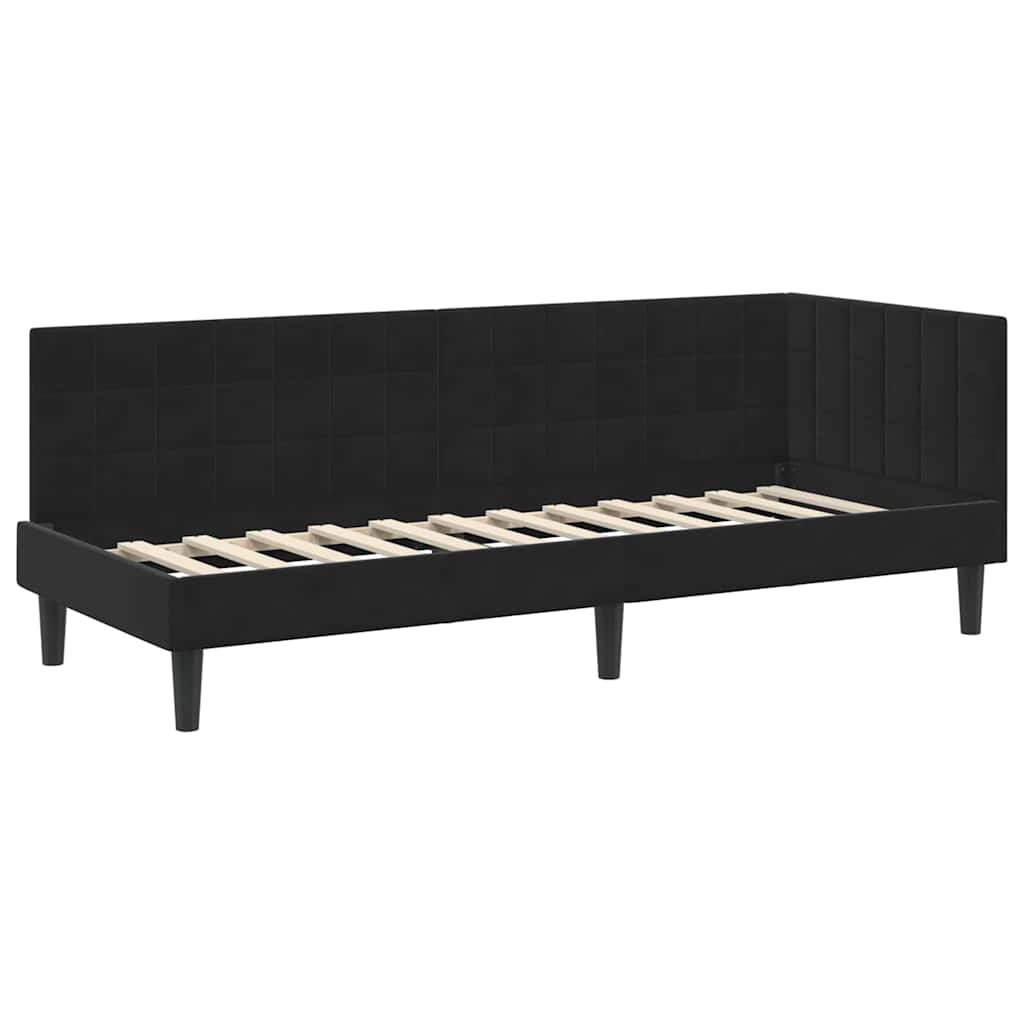 Eckbettgestell mit Kopfteil Schwarz 80 cm x 200 cm Samt