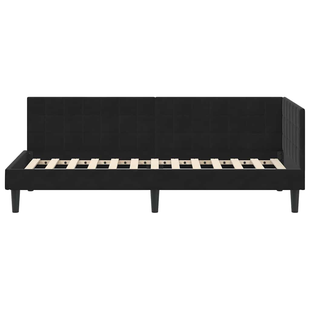 Eckbettgestell mit Kopfteil Schwarz 80 cm x 200 cm Samt