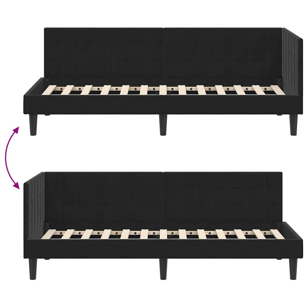 Eckbettgestell mit Kopfteil Schwarz 80 cm x 200 cm Samt