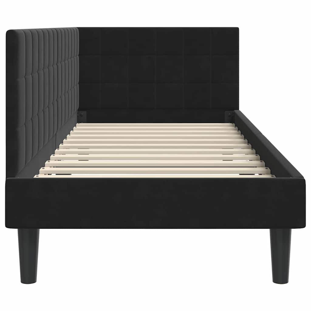 Eckbettgestell mit Kopfteil Schwarz 80 cm x 200 cm Samt