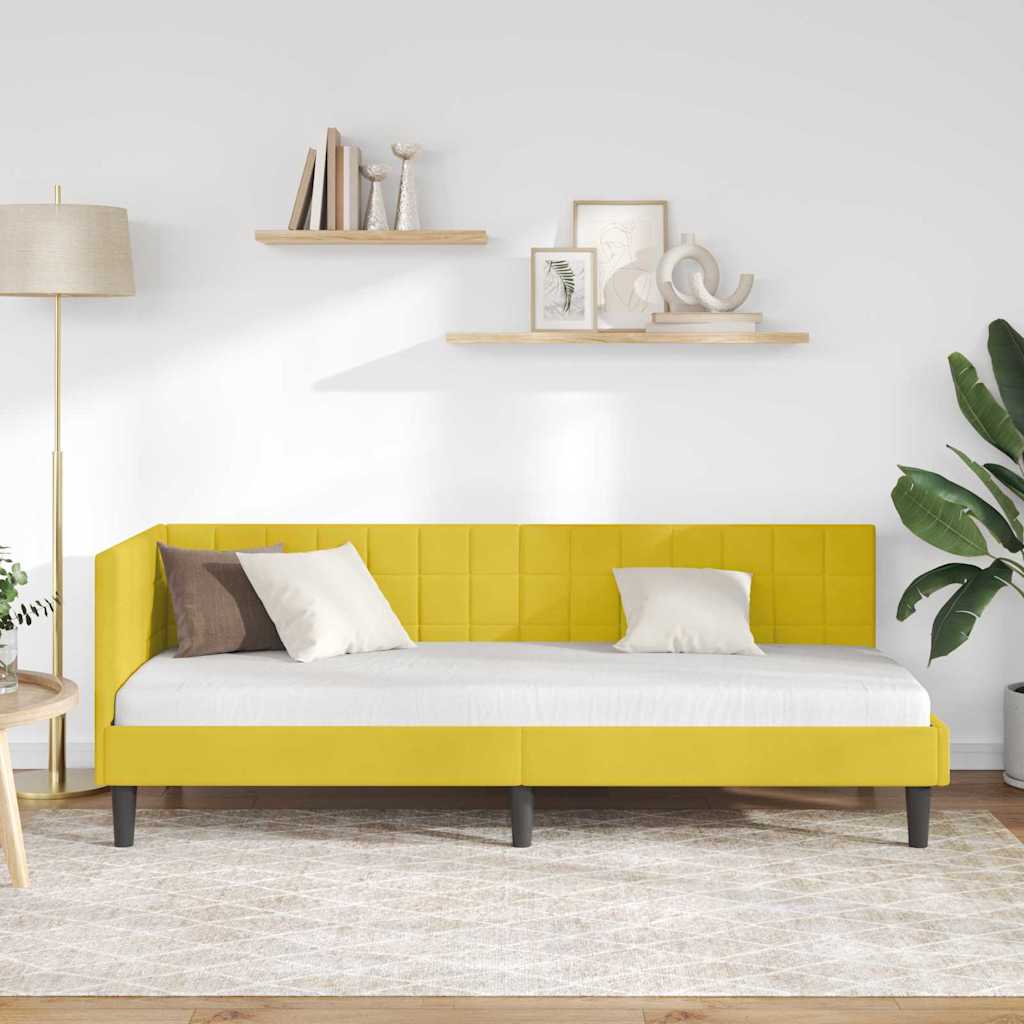 Eckbettgestell mit Kopfteil Gelb 80 cm x 200 cm Samt