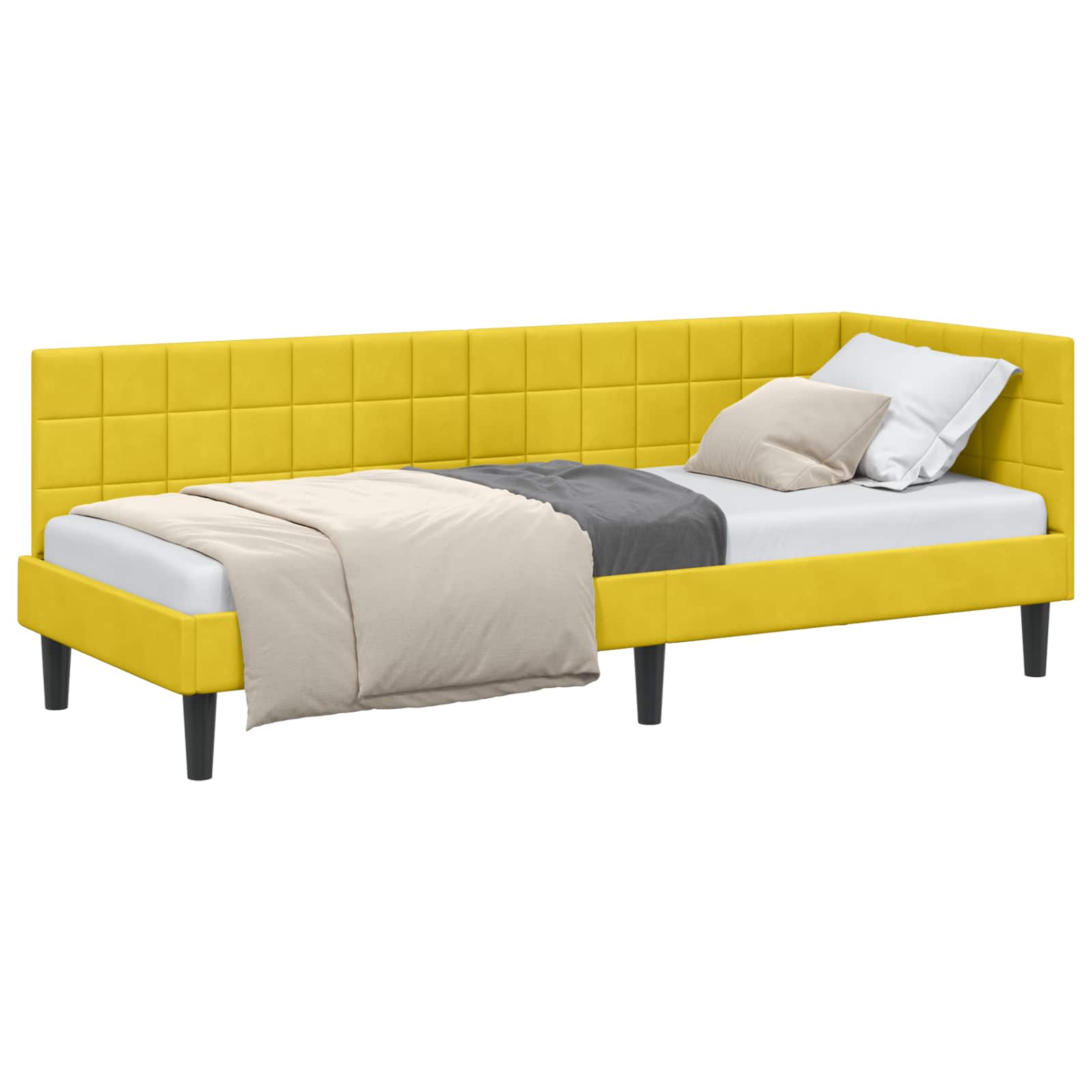 Eckbettgestell mit Kopfteil Gelb 80 cm x 200 cm Samt