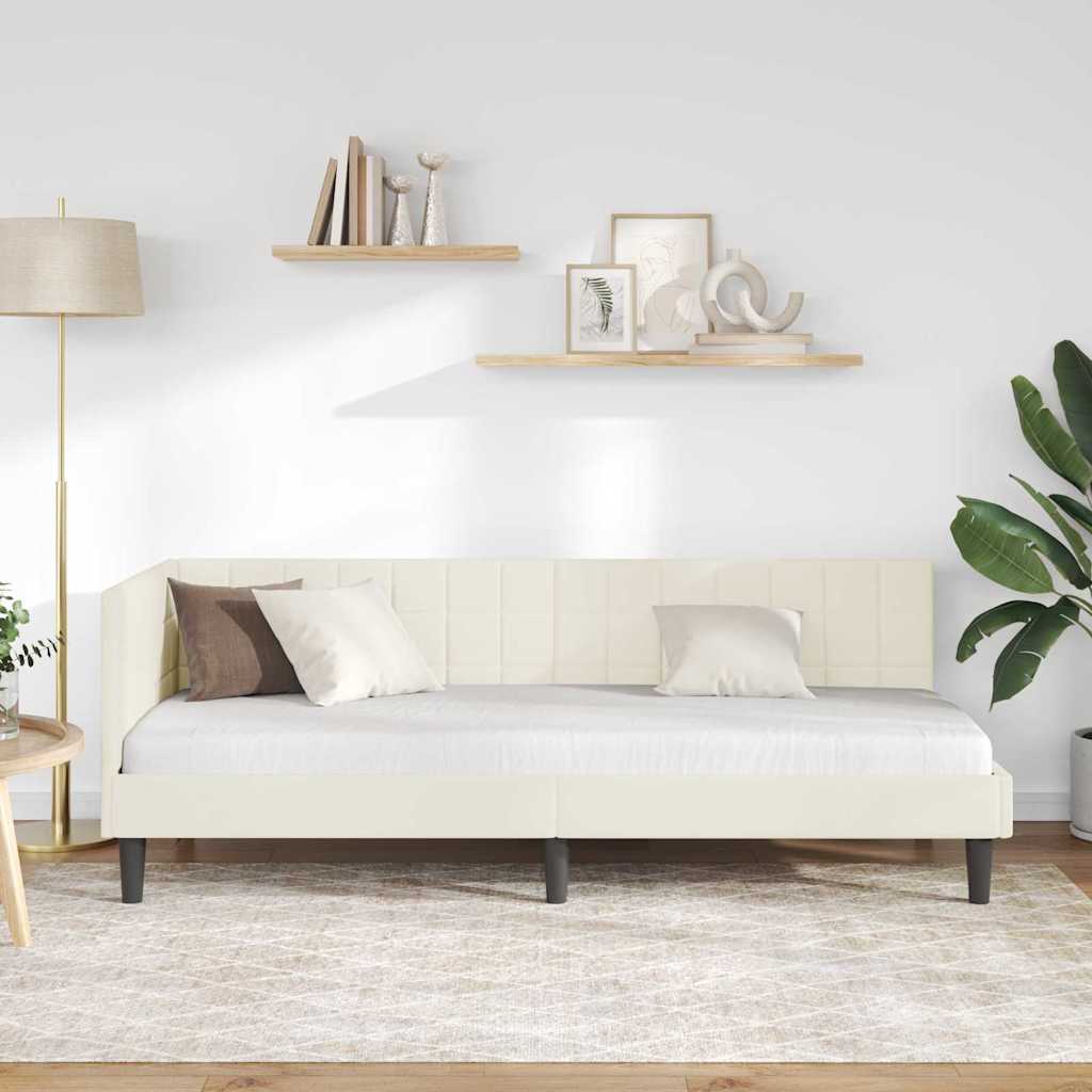 Eckbettgestell mit Kopfteil Creme 80 cm x 200 cm Samt