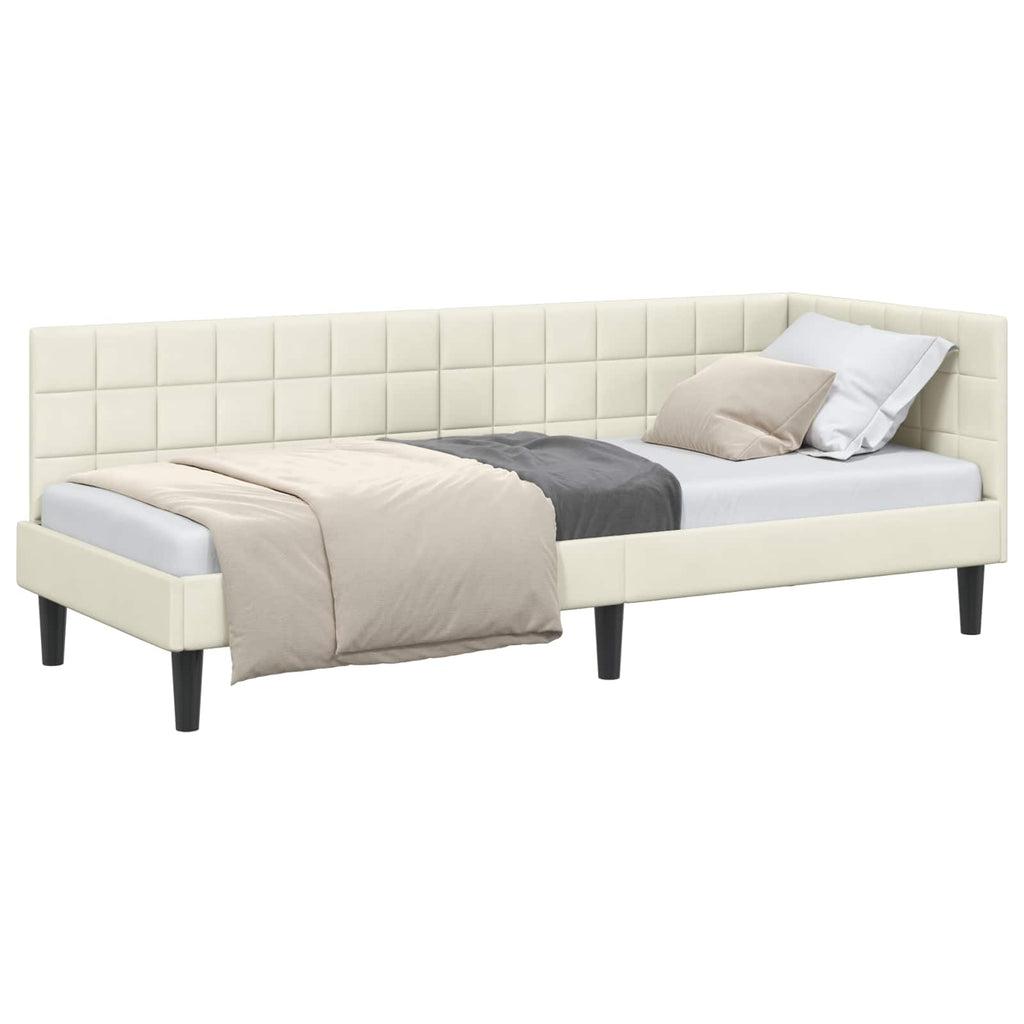Eckbettgestell mit Kopfteil Creme 80 cm x 200 cm Samt