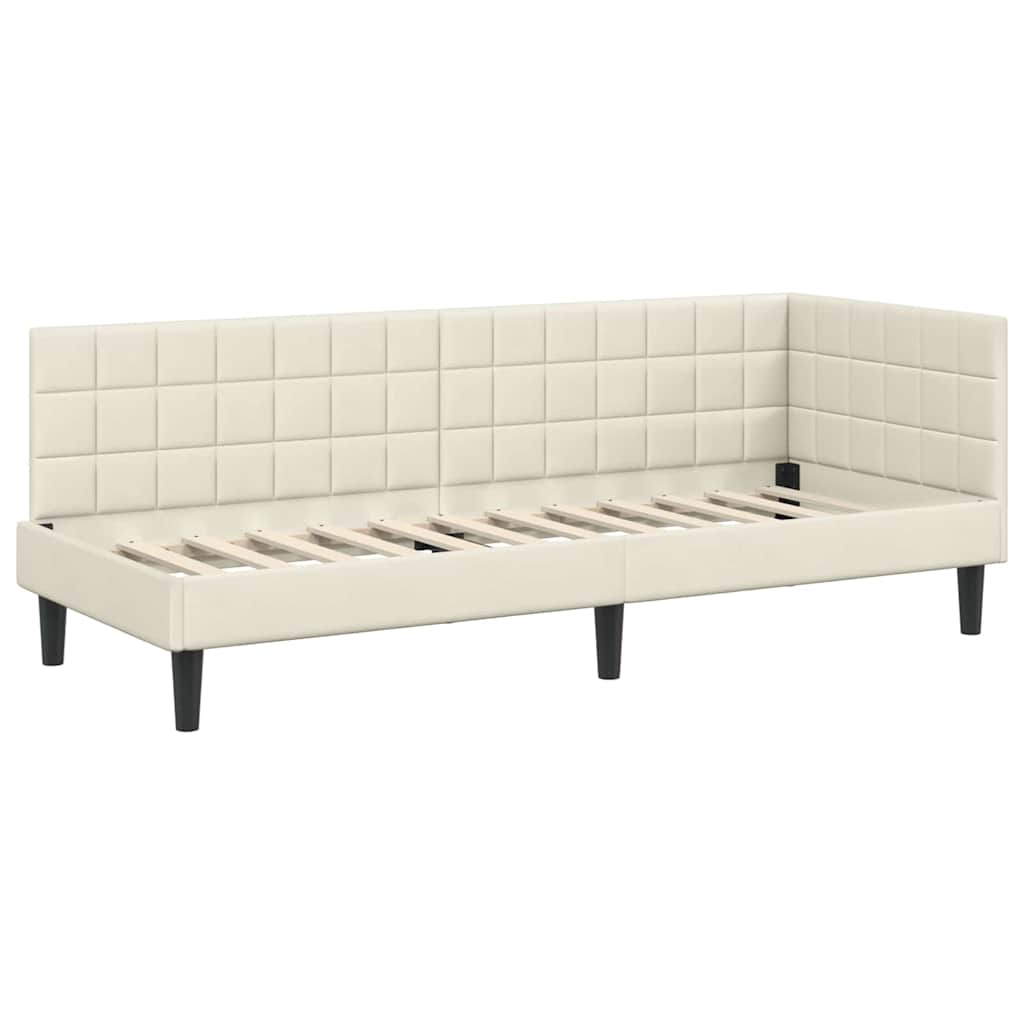 Eckbettgestell mit Kopfteil Creme 80 cm x 200 cm Samt