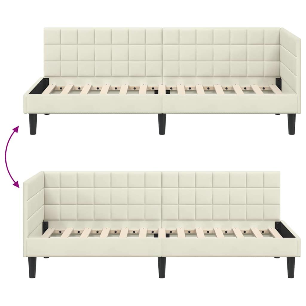 Eckbettgestell mit Kopfteil Creme 80 cm x 200 cm Samt