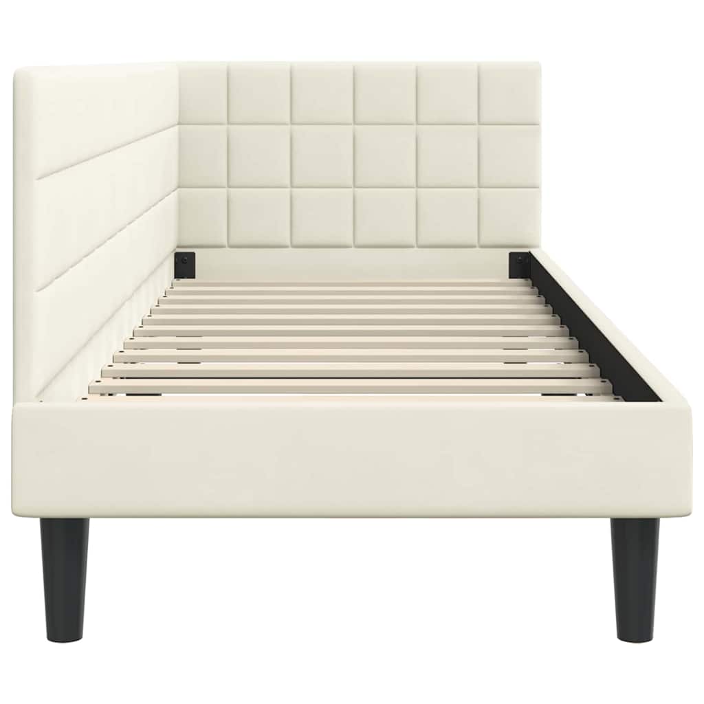 Eckbettgestell mit Kopfteil Creme 80 cm x 200 cm Samt