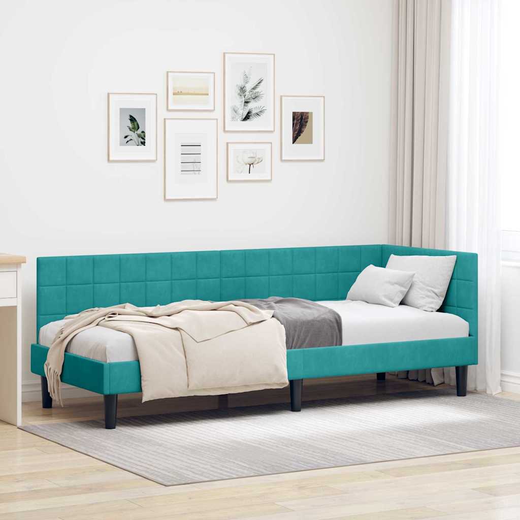Eckbettgestell mit Kopfteil Türkis 80 cm x 200 cm Samt