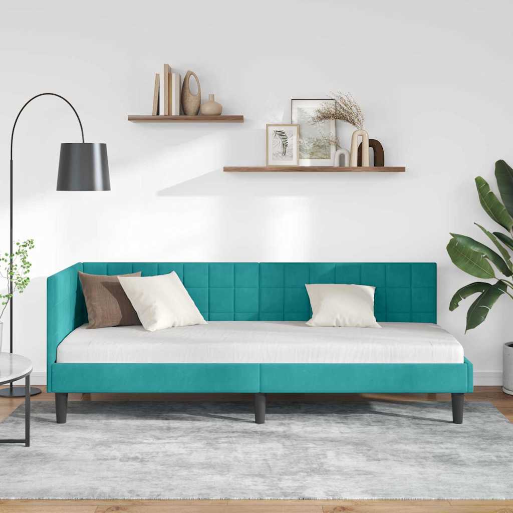 Eckbettgestell mit Kopfteil Türkis 80 cm x 200 cm Samt