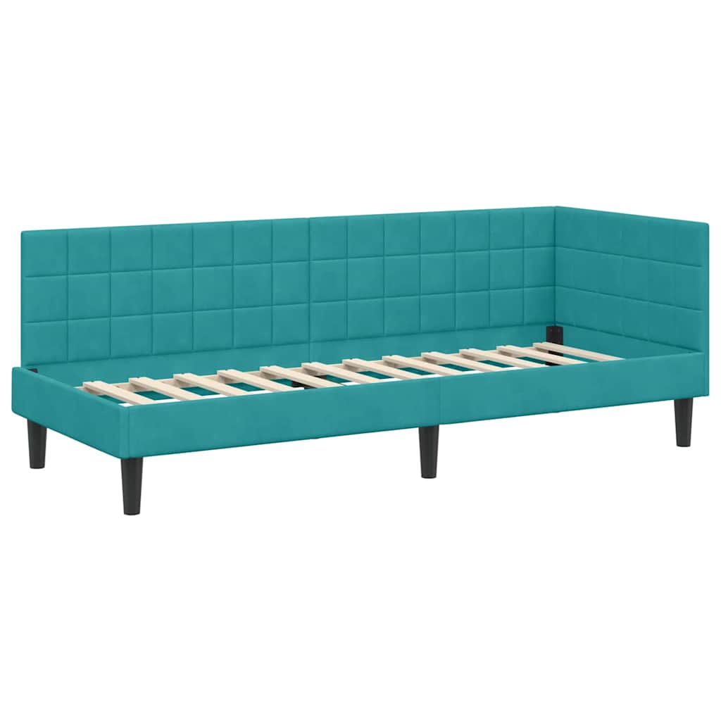 Eckbettgestell mit Kopfteil Türkis 80 cm x 200 cm Samt