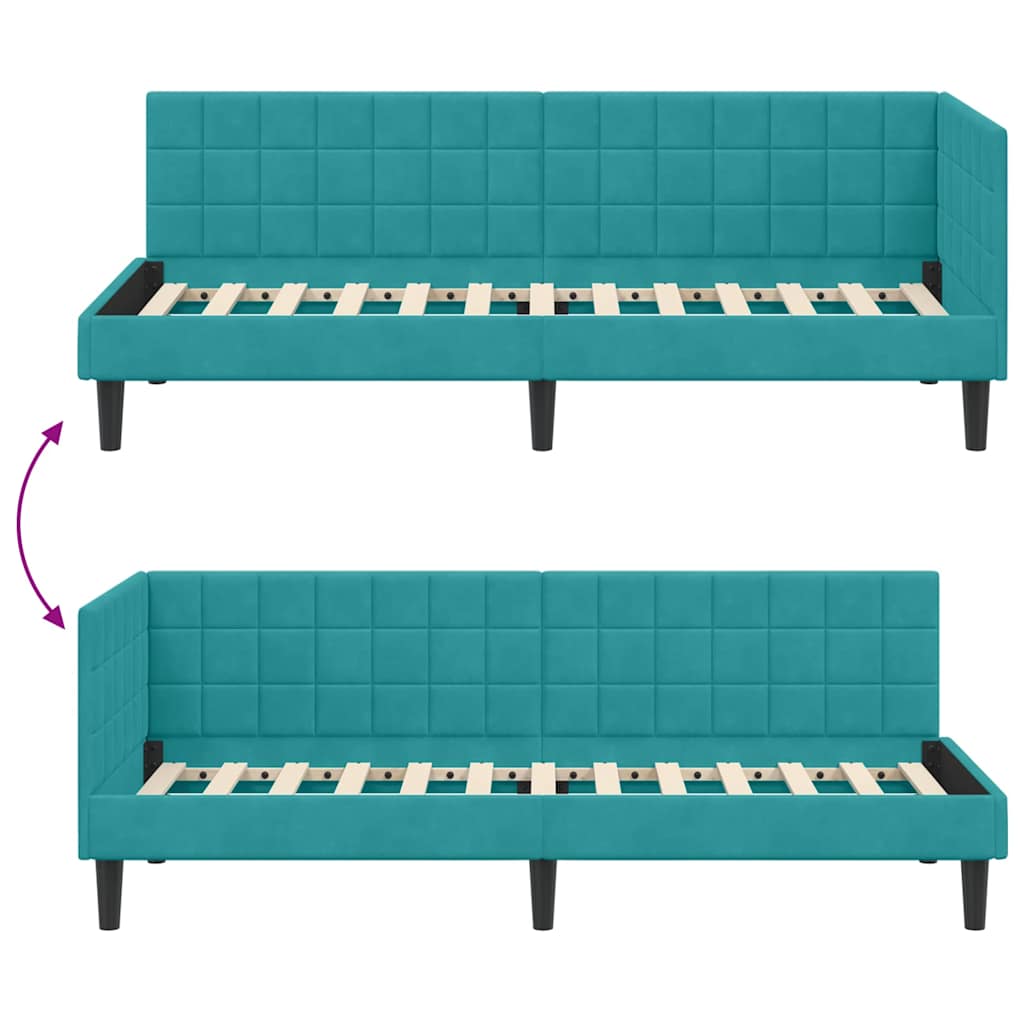 Eckbettgestell mit Kopfteil Türkis 80 cm x 200 cm Samt