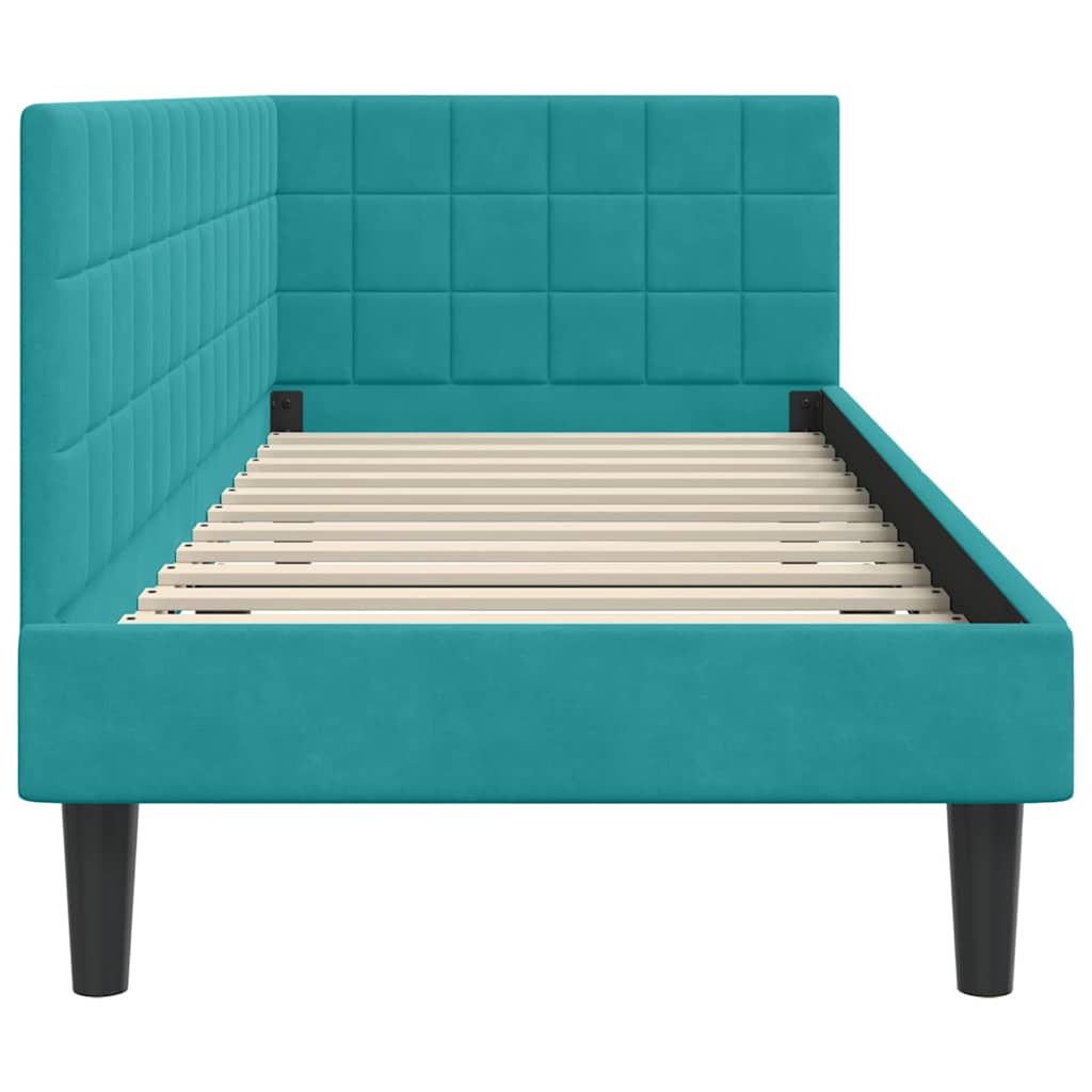 Eckbettgestell mit Kopfteil Türkis 80 cm x 200 cm Samt