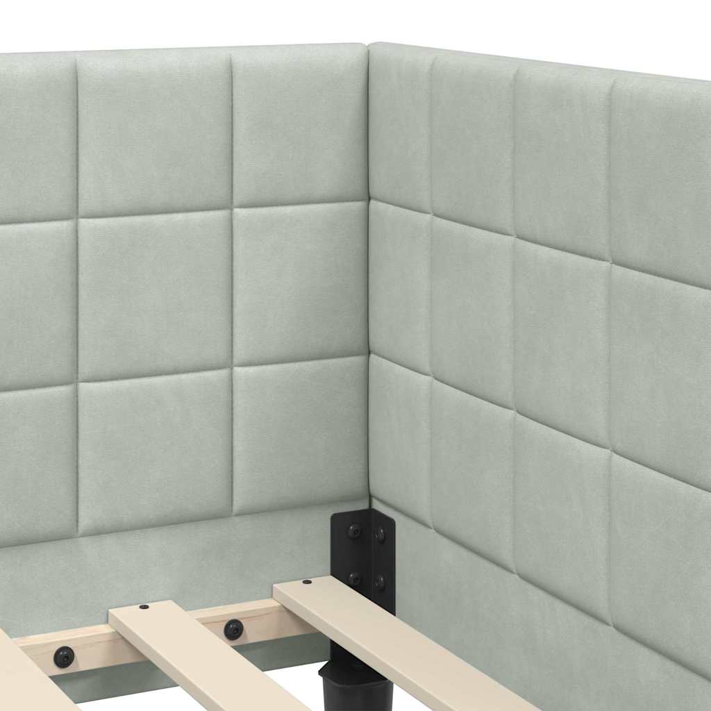 Eckbettgestell mit Kopfteil Hellgrau 90 cm x 190 cm Samt