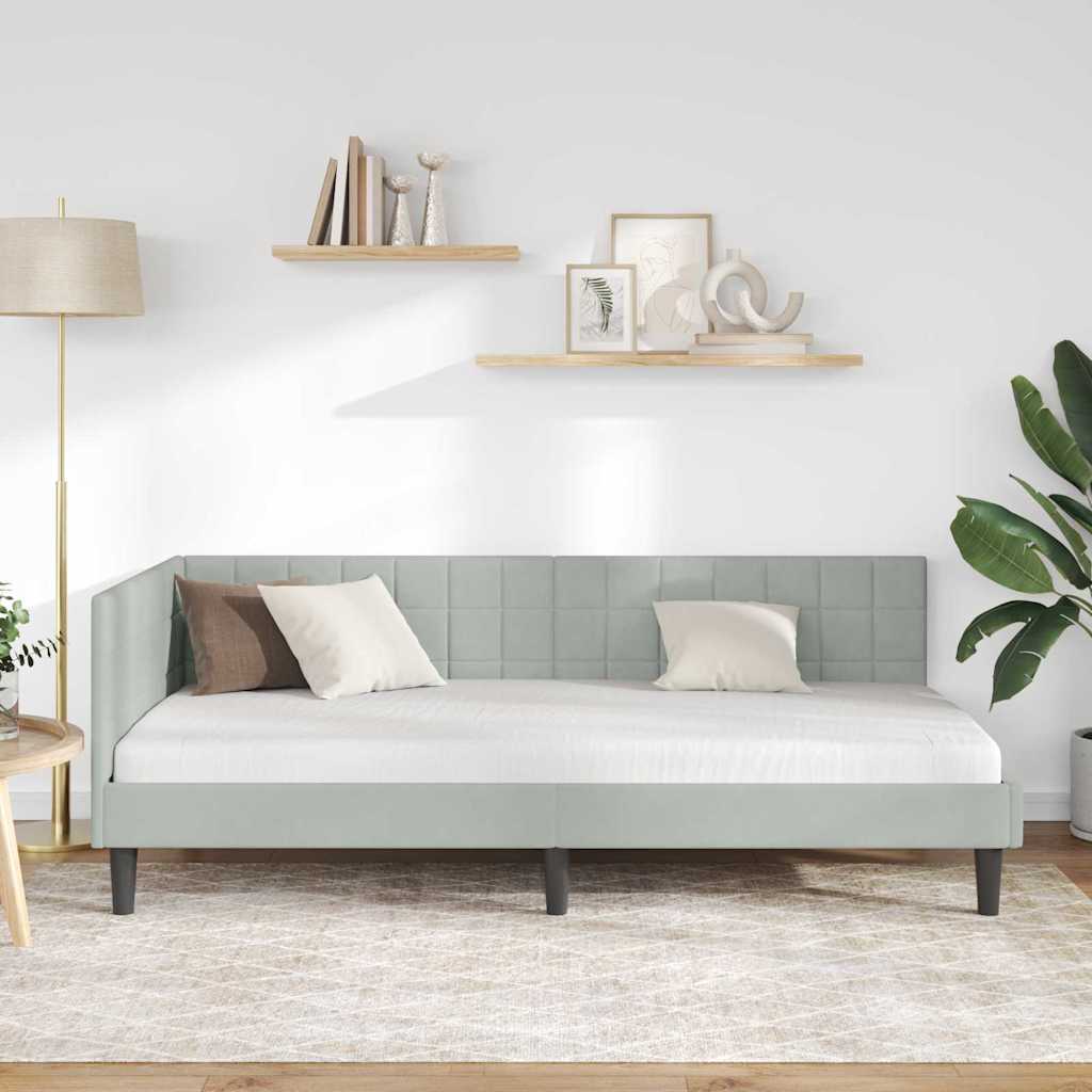 Eckbettgestell mit Kopfteil Hellgrau 90 cm x 190 cm Samt
