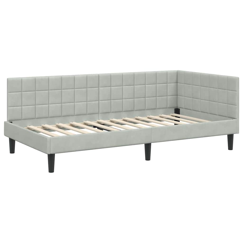Eckbettgestell mit Kopfteil Hellgrau 90 cm x 190 cm Samt