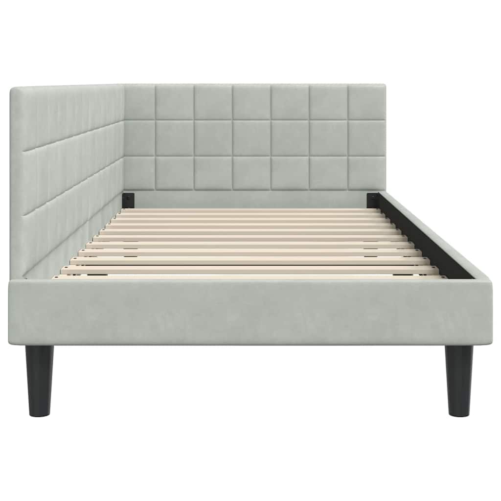 Eckbettgestell mit Kopfteil Hellgrau 90 cm x 190 cm Samt