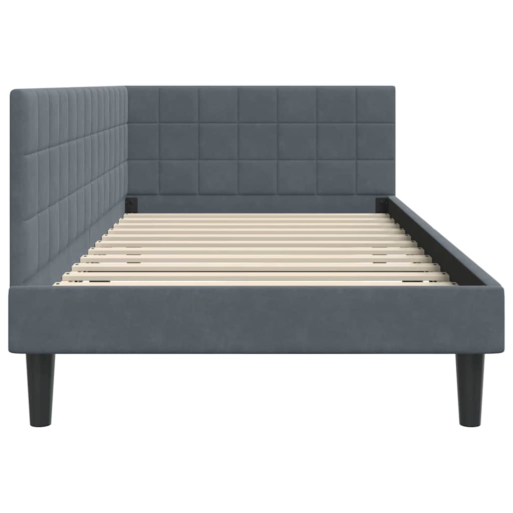 Eckbettgestell mit Kopfteil Dunkelgrau 90 cm x 190 cm Samt