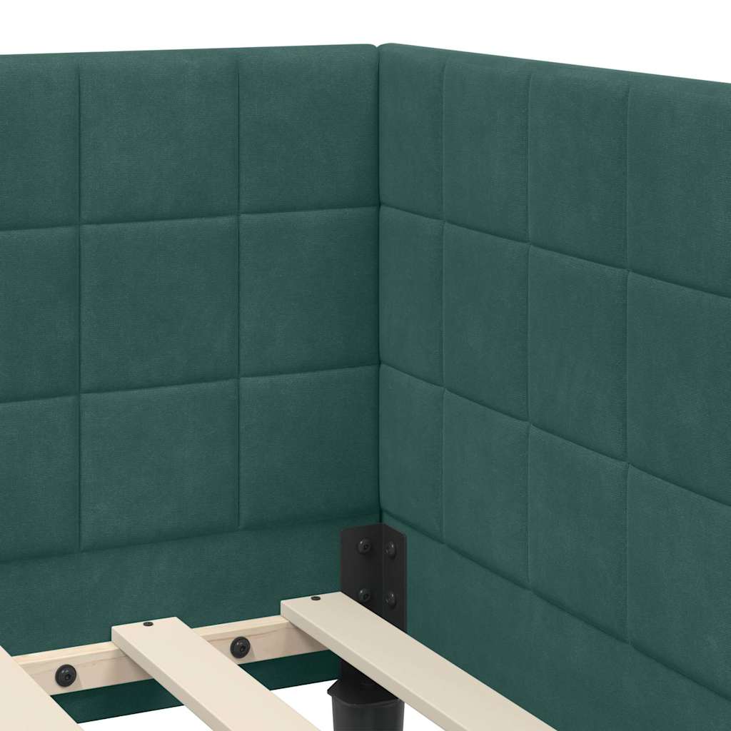 Eckbettgestell mit Kopfteil Dunkelgrün 90 cm x 190 cm Samt