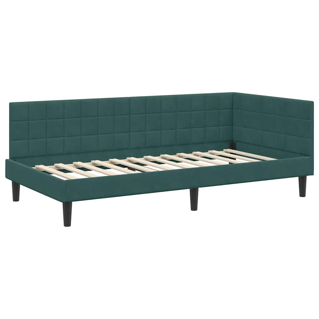 Eckbettgestell mit Kopfteil Dunkelgrün 90 cm x 190 cm Samt