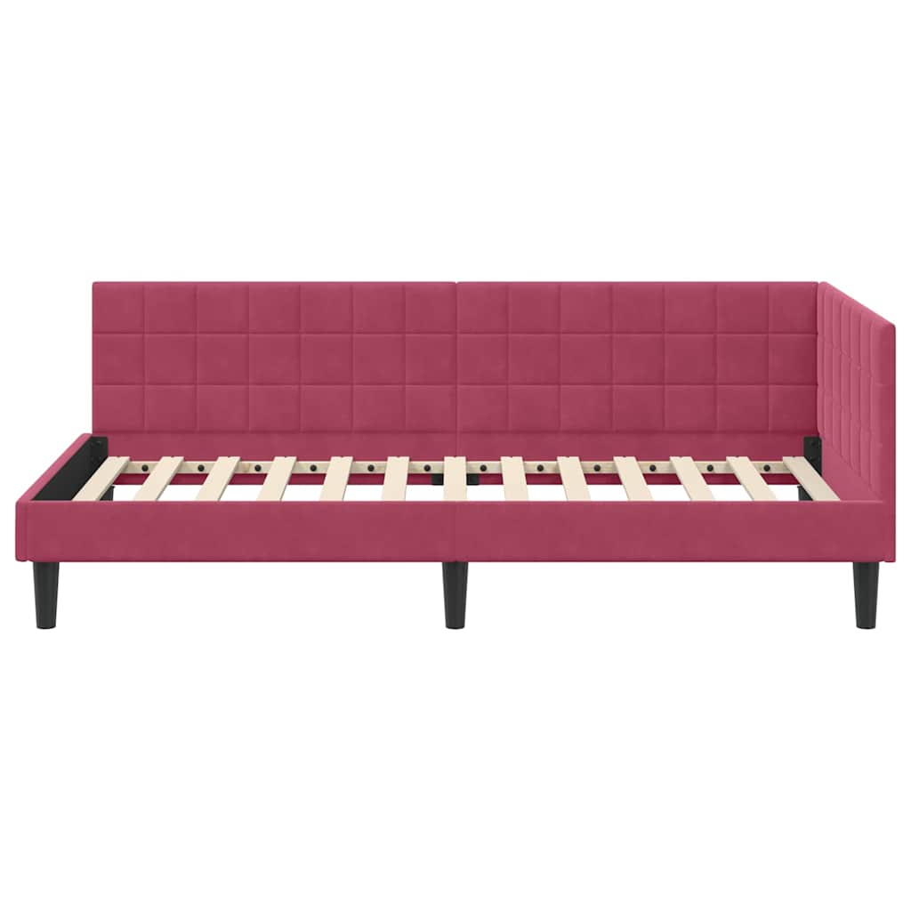 Eckbettgestell mit Kopfteil Weinrot 90 cm x 190 cm Samt