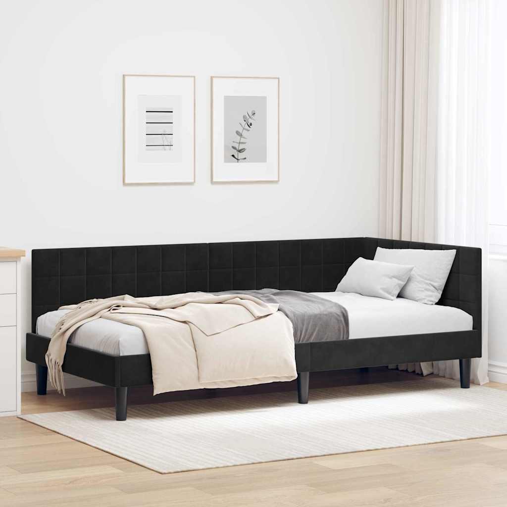 Eckbettgestell mit Kopfteil Schwarz 90 cm x 190 cm Samt