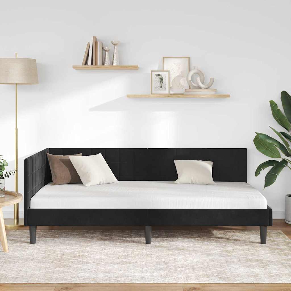 Eckbettgestell mit Kopfteil Schwarz 90 cm x 190 cm Samt