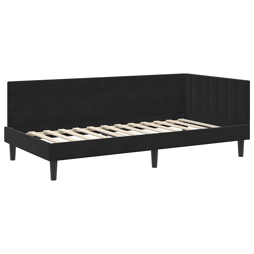 Eckbettgestell mit Kopfteil Schwarz 90 cm x 190 cm Samt